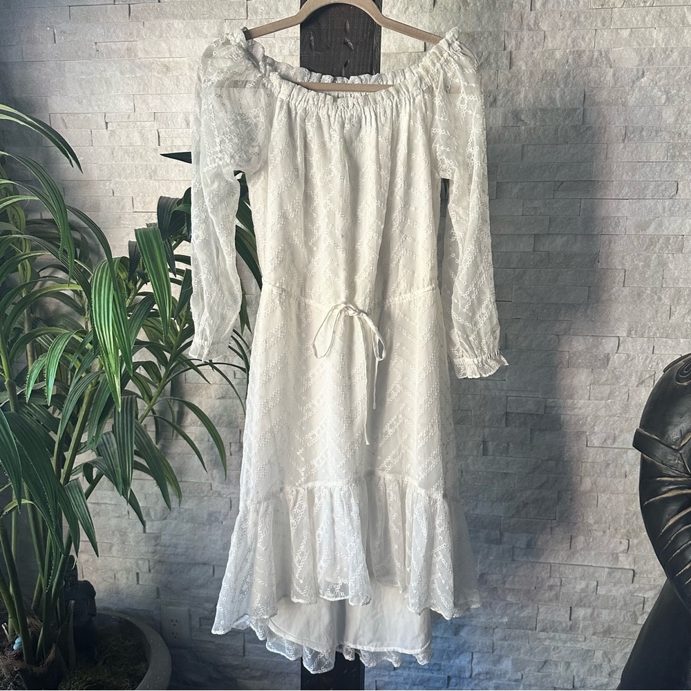 adelyn Rae Boho Cream Ivory Eyelet Lace Off Shoulder Dress Size Small